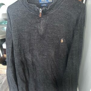Ralph Lauren Gray Zip Up Sweater with Signature Embroidery